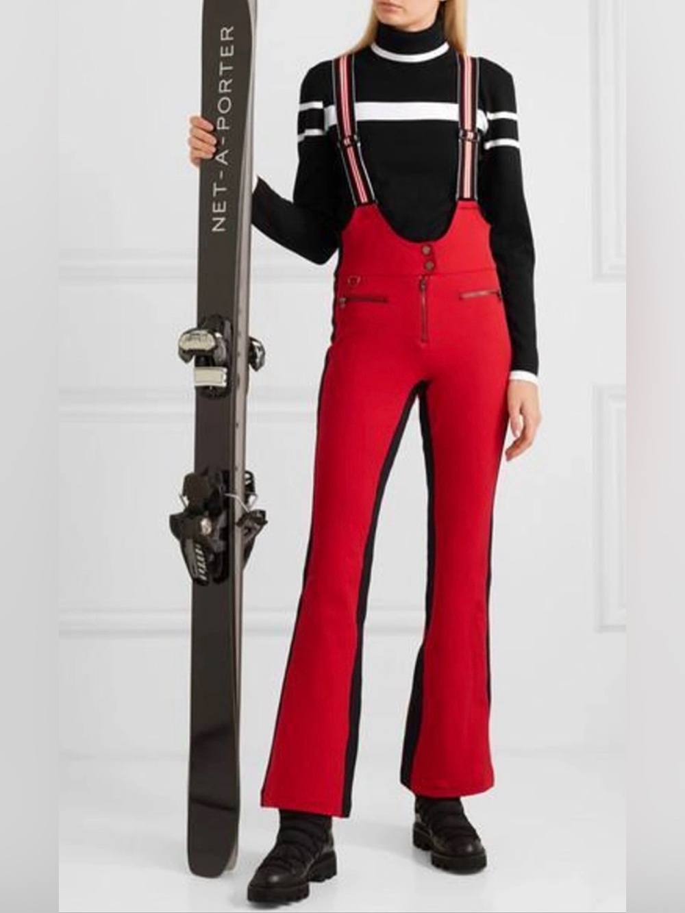 Erin Snow Kris Striped Bootcut Eco Racer Ski Pant/Bib, Red, Size 2 US